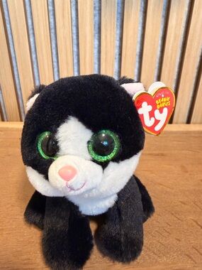 Ty Ava Black and White Plush Cat with Green Eyes